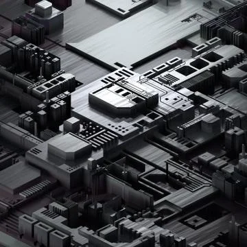 Circuit board futuristic server code processing. Gray technology background. 3d Stock Illustration