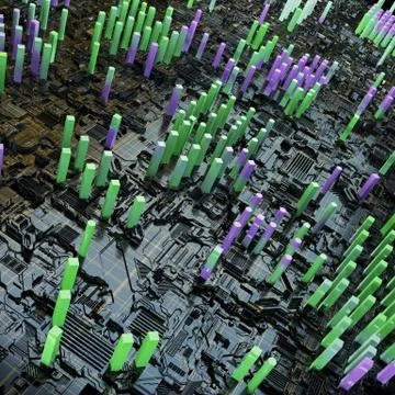 Circuit board futuristic server code processing. Multicolor technology 库存插图