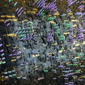 Circuit board futuristic server code processing. Multicolor technology Illustrazione stock