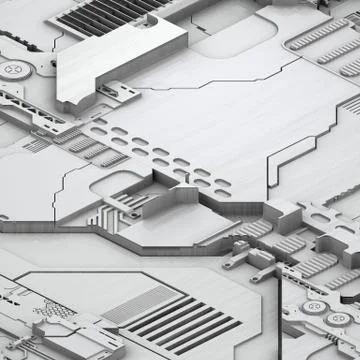 Circuit board futuristic server code processing. White technology background. 3d 스톡 일러스트