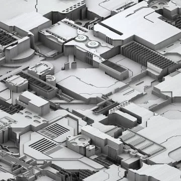 Circuit board futuristic server code processing. White technology background. 3d Stock Illustration