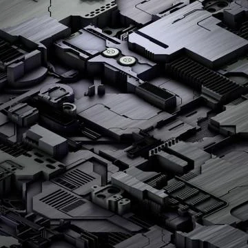 Circuit board futuristic server code processing. Gray technology background. 3d Stock Illustration