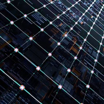 Circuit board futuristic server code processing. Angled view multicolor Stock Illustration