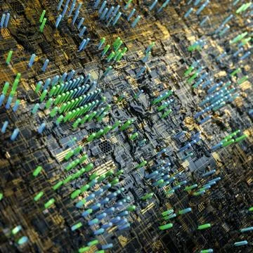 Circuit board futuristic server code processing. Multicolor technology Stock Illustration