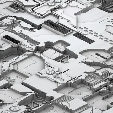 Circuit board futuristic server code processing. White technology background. 3d Stock Illustration