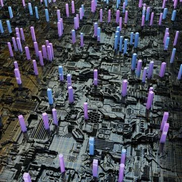 Circuit board futuristic server code processing. Multicolor technology Stock Illustration