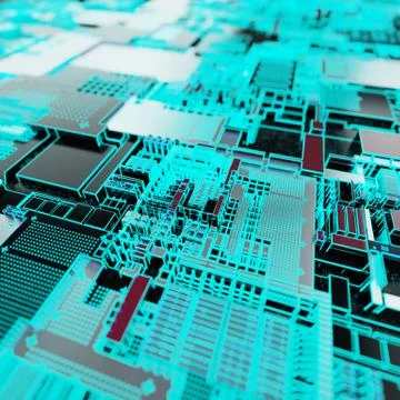 Circuit board futuristic server code processing. Neon color technology Stock Illustration