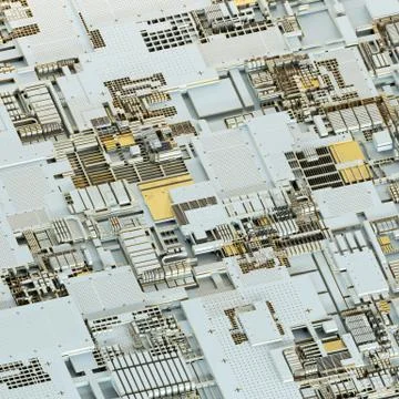Circuit board futuristic server code processing. Gold and white technology Illustrazione stock
