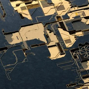 Circuit board futuristic server code processing. Gold and black technology Stock Illustration