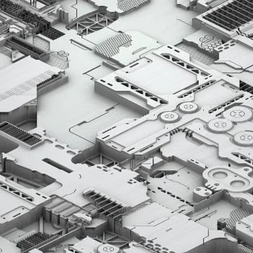 Circuit board futuristic server code processing. White technology background. 3d Stock Illustration