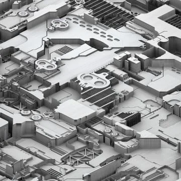 Circuit board futuristic server code processing. White technology background. 3d Illustrazione stock