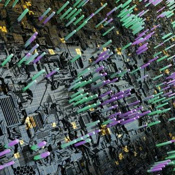 Circuit board futuristic server code processing. Multicolor technology Stock Illustration