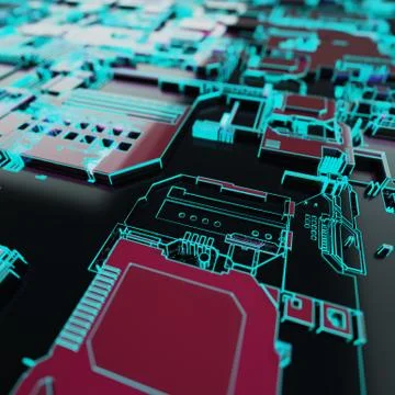 Circuit board futuristic server code processing. Neon color technology Stock Illustration