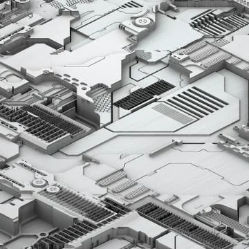 Circuit board futuristic server code processing. White technology background. 3d 库存插图