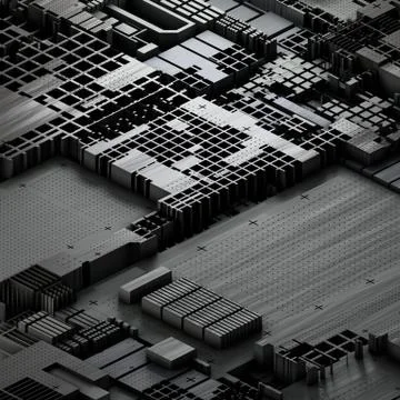 Circuit board futuristic server code processing. Gray technology background. 3d イラスト素材