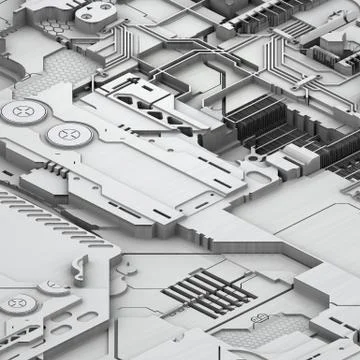 Circuit board futuristic server code processing. White technology background. 3d Stock Illustration