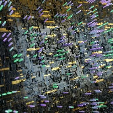 Circuit board futuristic server code processing. Multicolor technology Stock Illustration