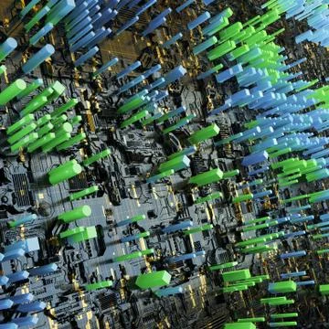 Circuit board futuristic server code processing. Multicolor technology Stock Illustration