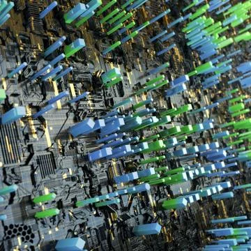 Circuit board futuristic server code processing. Multicolor technology Illustrazione stock