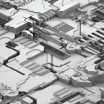 Circuit board futuristic server code processing. White technology background. 3d Stock Illustration