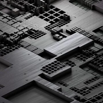 Circuit board futuristic server code processing. Gray technology background. 3d Stock Illustration