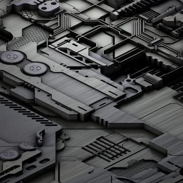 Circuit board futuristic server code processing. Gray technology background. 3d Stockillustratie