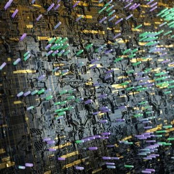 Circuit board futuristic server code processing. Multicolor technology Stock Illustration