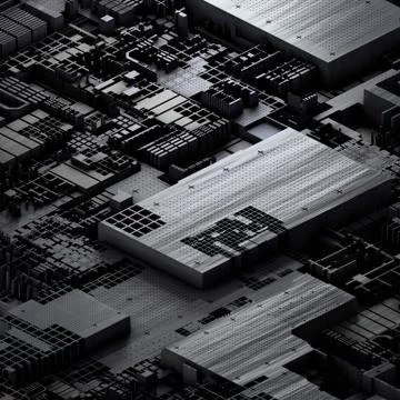 Circuit board futuristic server code processing. Gray technology background. 3d Illustrazione stock