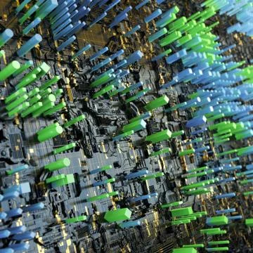 Circuit board futuristic server code processing. Multicolor technology Stock Illustration