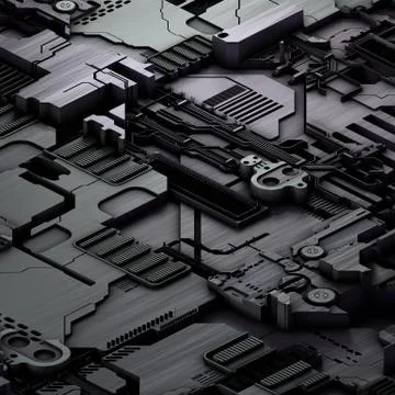 Circuit board futuristic server code processing. Gray technology background. 3d Stock Illustration