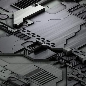 Circuit board futuristic server code processing. Gray technology background. 3d イラスト素材
