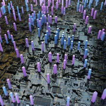 Circuit board futuristic server code processing. Multicolor technology Stock Illustration