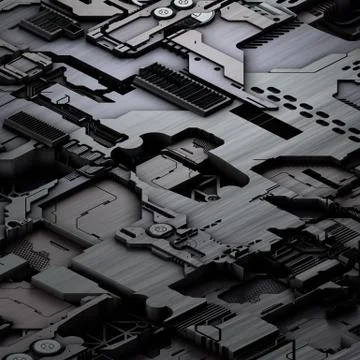 Circuit board futuristic server code processing. Gray technology background. 3d Stock Illustration