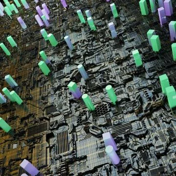 Circuit board futuristic server code processing. Multicolor technology Stock Illustration
