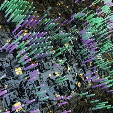 Circuit board futuristic server code processing. Multicolor technology Stock Illustration