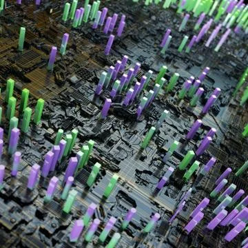 Circuit board futuristic server code processing. Multicolor technology Stock Illustration