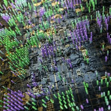 Circuit board futuristic server code processing. Multicolor technology Stock Illustration