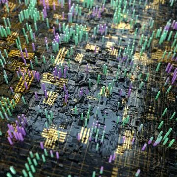 Circuit board futuristic server code processing. Multicolor technology Stock Illustration