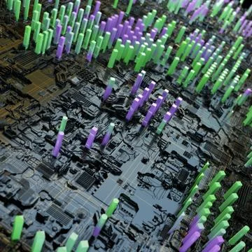 Circuit board futuristic server code processing. Multicolor technology Stock Illustration