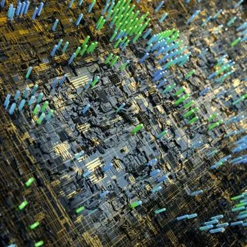 Circuit board futuristic server code processing. Multicolor technology Illustrazione stock