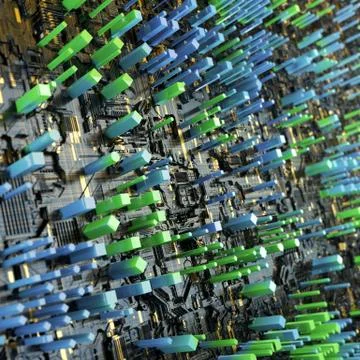 Circuit board futuristic server code processing. Multicolor technology Illustrazione stock