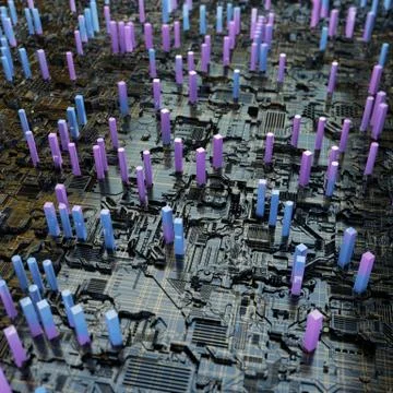 Circuit board futuristic server code processing. Multicolor technology Stock Illustration