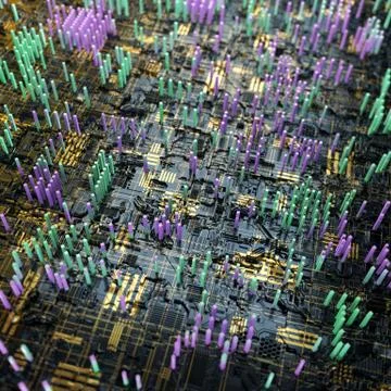 Circuit board futuristic server code processing. Multicolor technology Stock Illustration