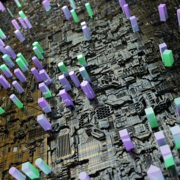 Circuit board futuristic server code processing. Multicolor technology Stock Illustration