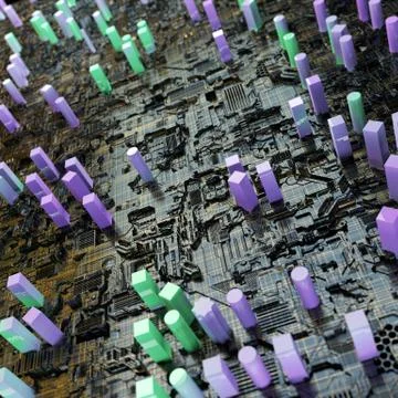 Circuit board futuristic server code processing. Multicolor technology Illustrazione stock