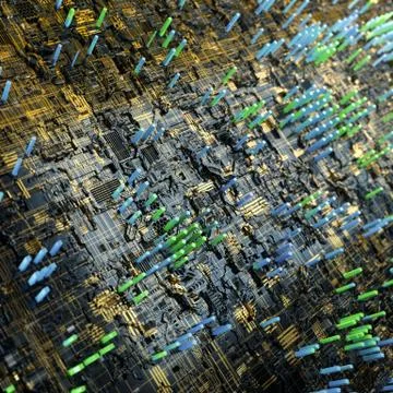 Circuit board futuristic server code processing. Multicolor technology Stockillustratie