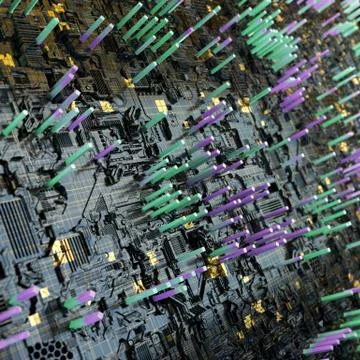 Circuit board futuristic server code processing. Multicolor technology 库存插图