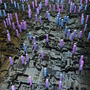 Circuit board futuristic server code processing. Multicolor technology Stock Illustration