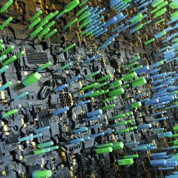 Circuit board futuristic server code processing. Multicolor technology Stock Illustration