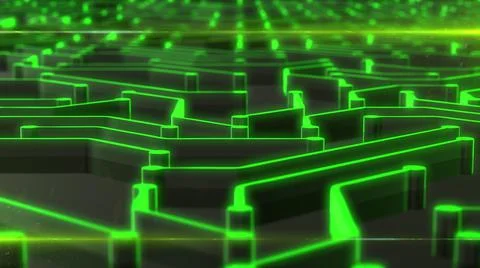 Circuit board futuristic server code circuits processing data - Conceptual 3D Stock Illustration